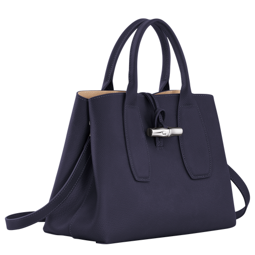Roseau M Handbag , Bilberry - Leather - View 3 of  6