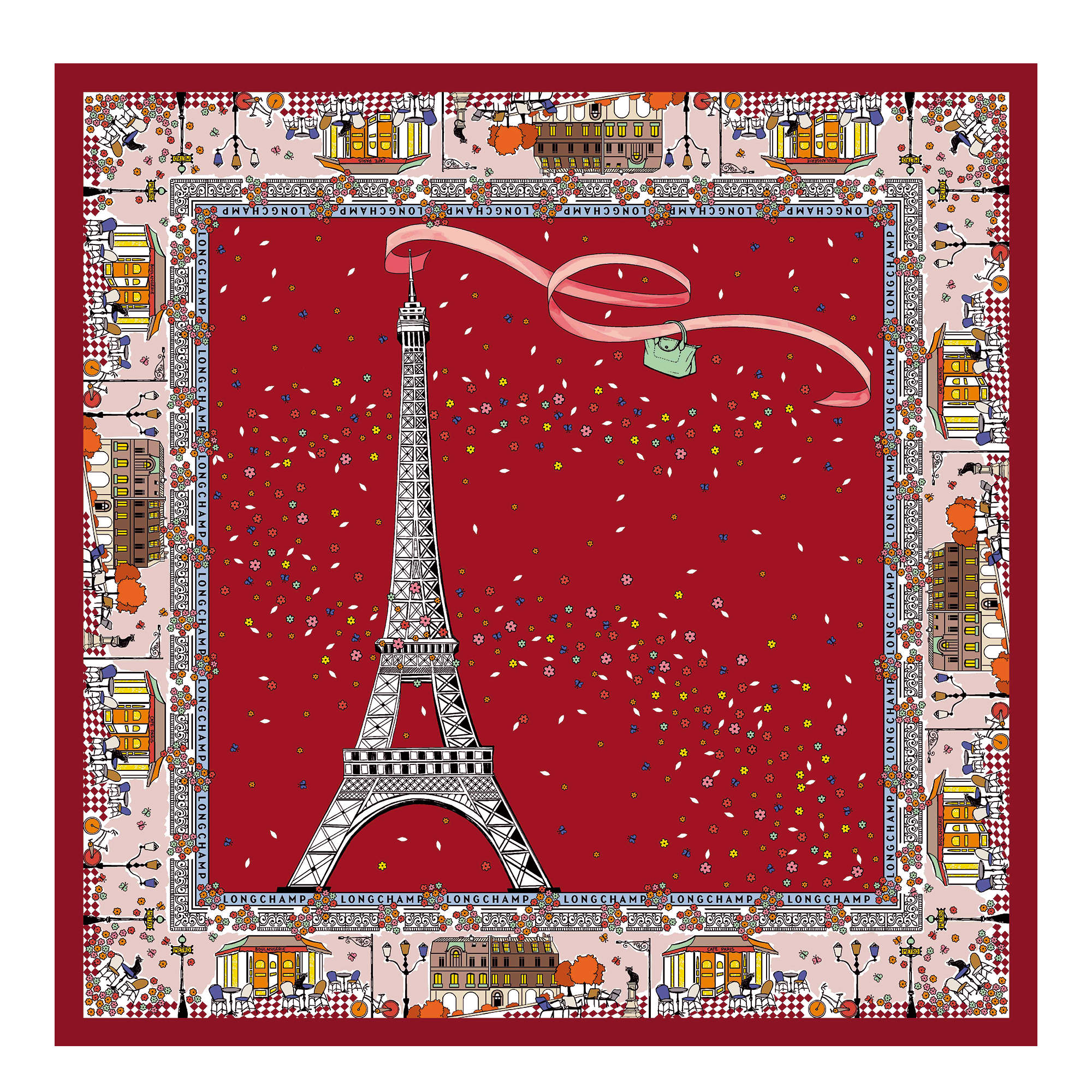 Le Pliage in Paris Silk scarf, Tomato