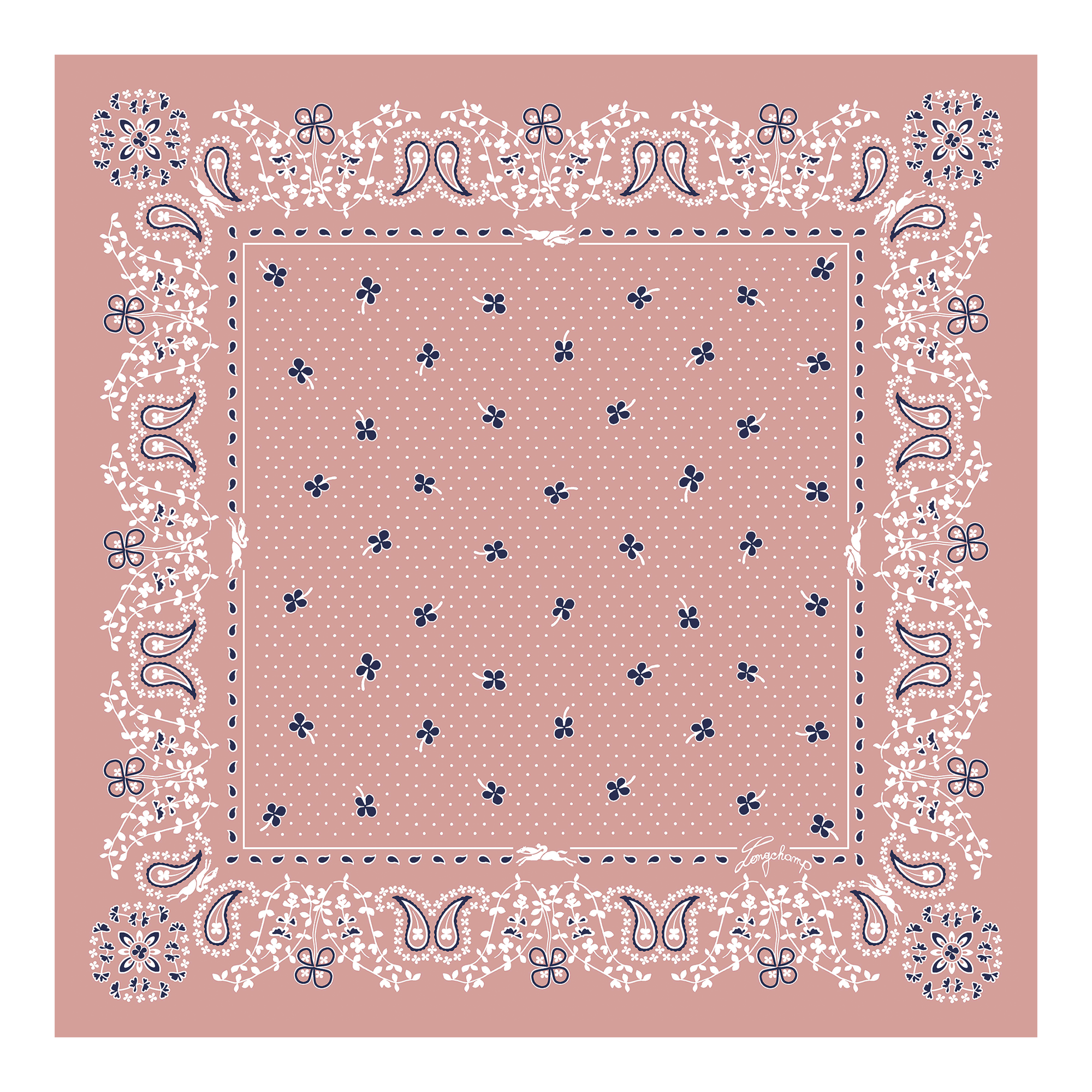 French Bandana Silk scarf 50, Pink Tea