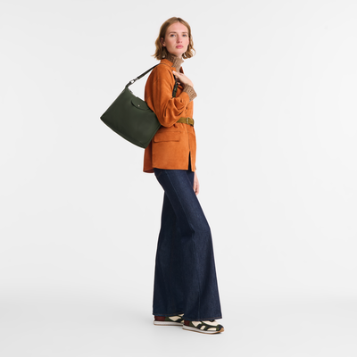 Le Pliage Xtra M Hobo 袋 , 冷杉色 - 皮革