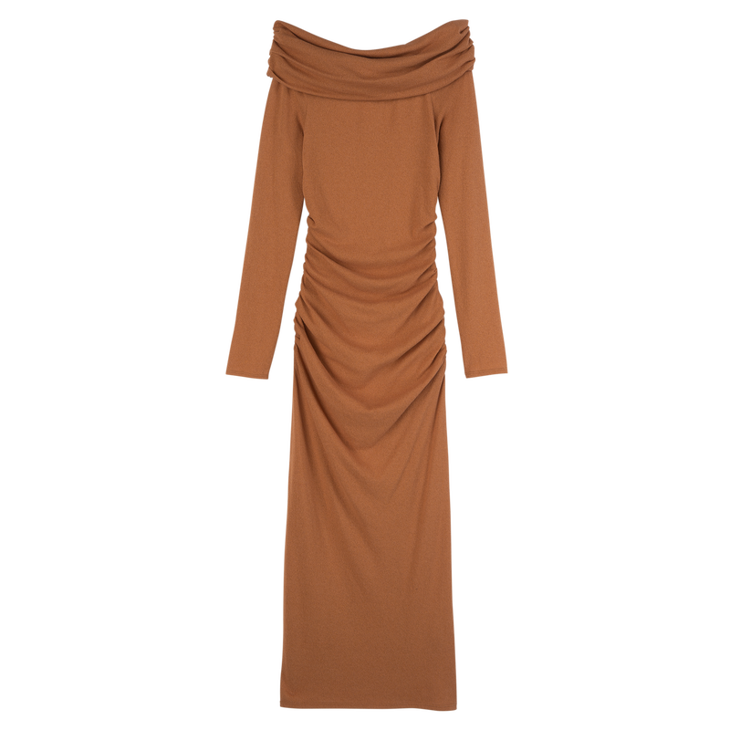 长款连衣裙 , 琥珀棕 - 绉绸平纹针织布  - 查看 1 5