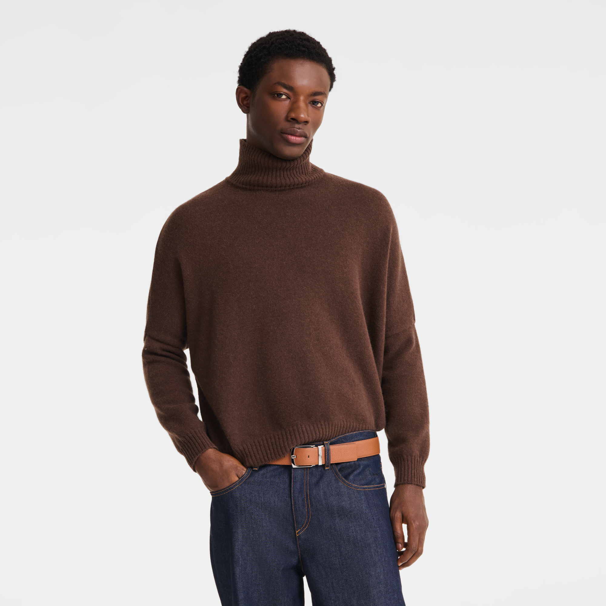 Le Foulonn&eacute; Men's belt, Caramel/Black