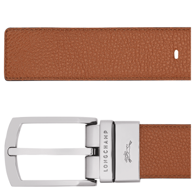 Le Foulonné Men's belt , Caramel/Black - Leather
