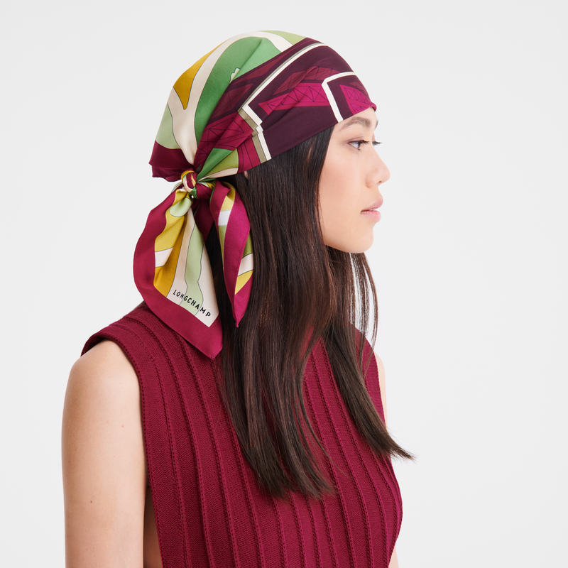 Equestrian Tower Silk scarf 70 , Beetroot - Silk  - View 2 of  2