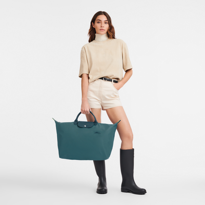 Le Pliage Green L 旅行包 , 孔雀蓝色 - 再生帆布