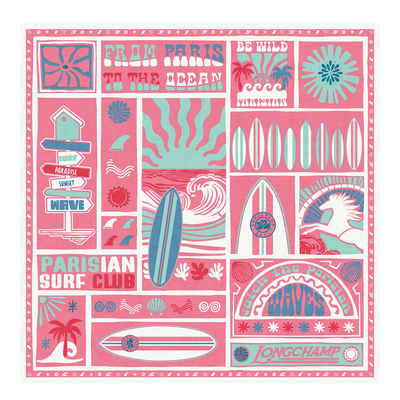 Parisian Surf Club（巴黎冲浪俱乐部） 丝巾 90 , 虾粉色 - 真丝