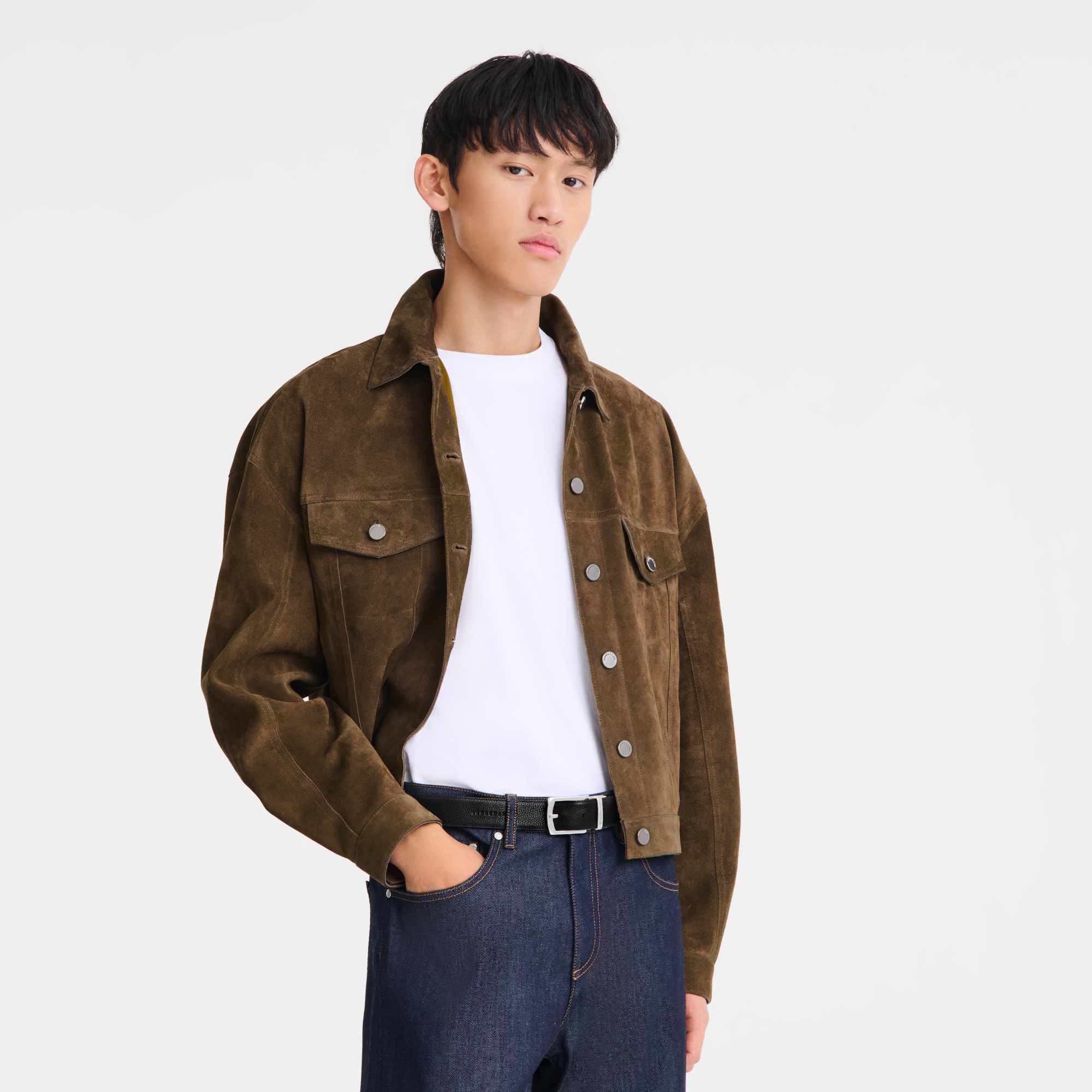 男士皮带, 摩卡色/黑色 - 查看 2
        4 - 放大 Le Foulonné 系列 男士皮带, 摩卡色/黑色