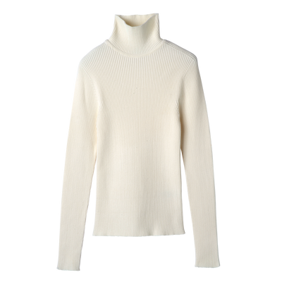 High collar fitted jumper , Ecru - Knit
