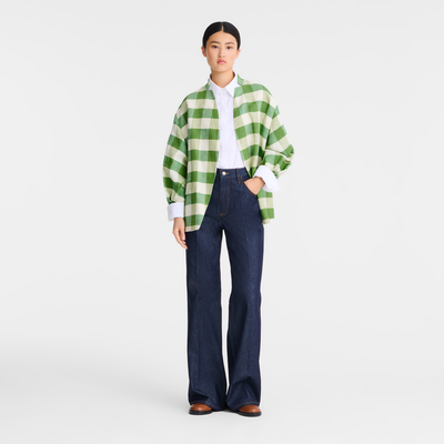 Kimono jacket , Green - Vichy jacquard