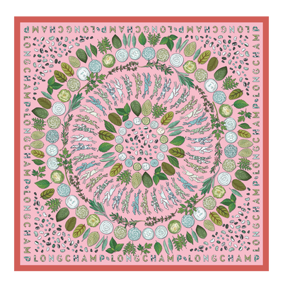 Longchamp Herbarium Silk scarf 90 , Marshmallow - Silk