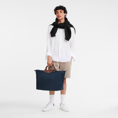 Le Pliage Original L 旅行包 , 海军蓝色 - 再生帆布
