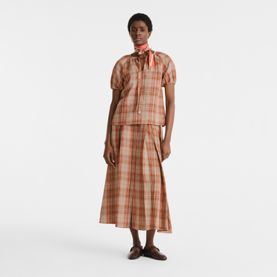 衬衫 , 琥珀棕 - 格纹亚麻