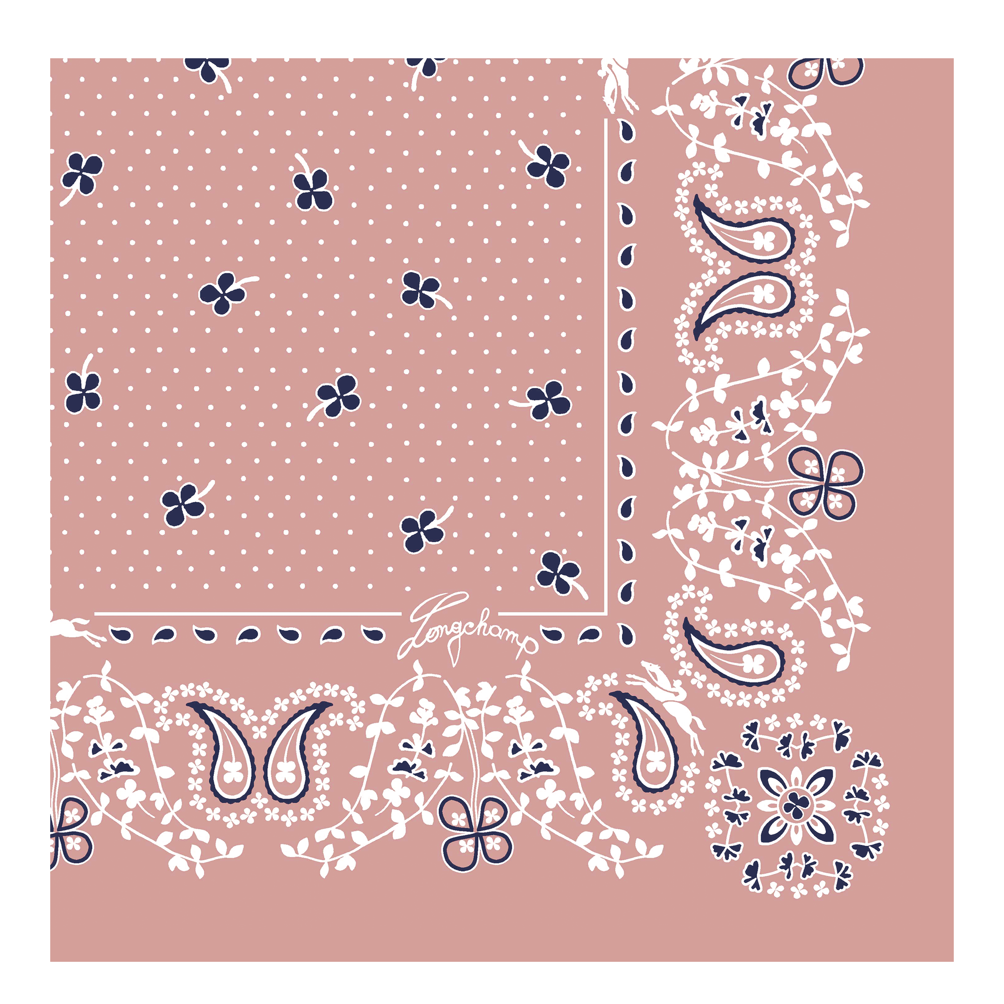 French Bandana Silk scarf 50, Pink Tea