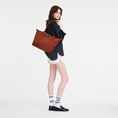 Le Pliage Green L Tote bag , Chestnut - Recycled canvas