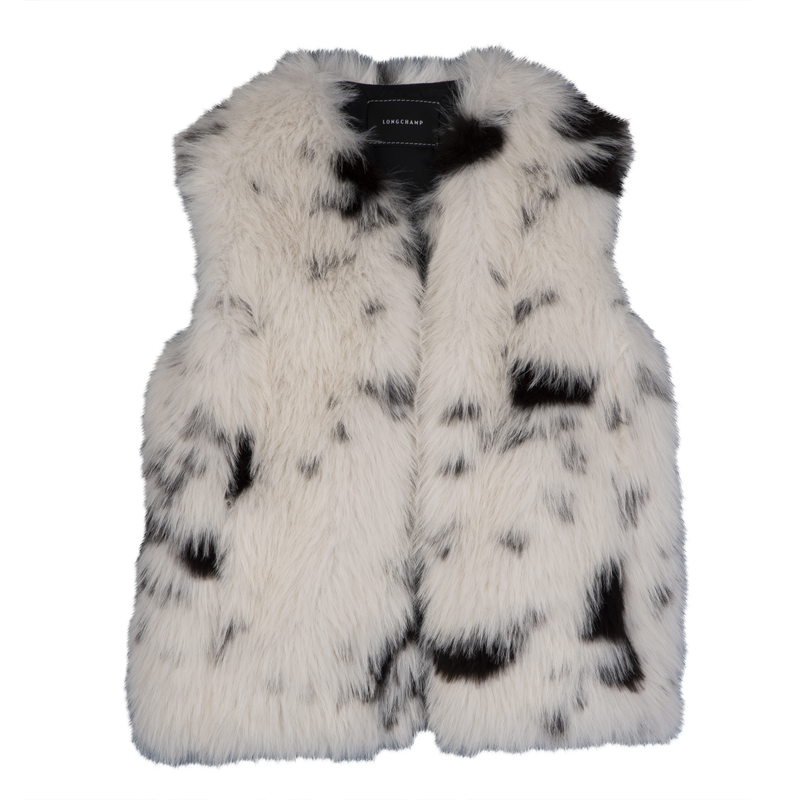 Sleeveless cardigan , Black/White - Faux fur  - View 1 of  5