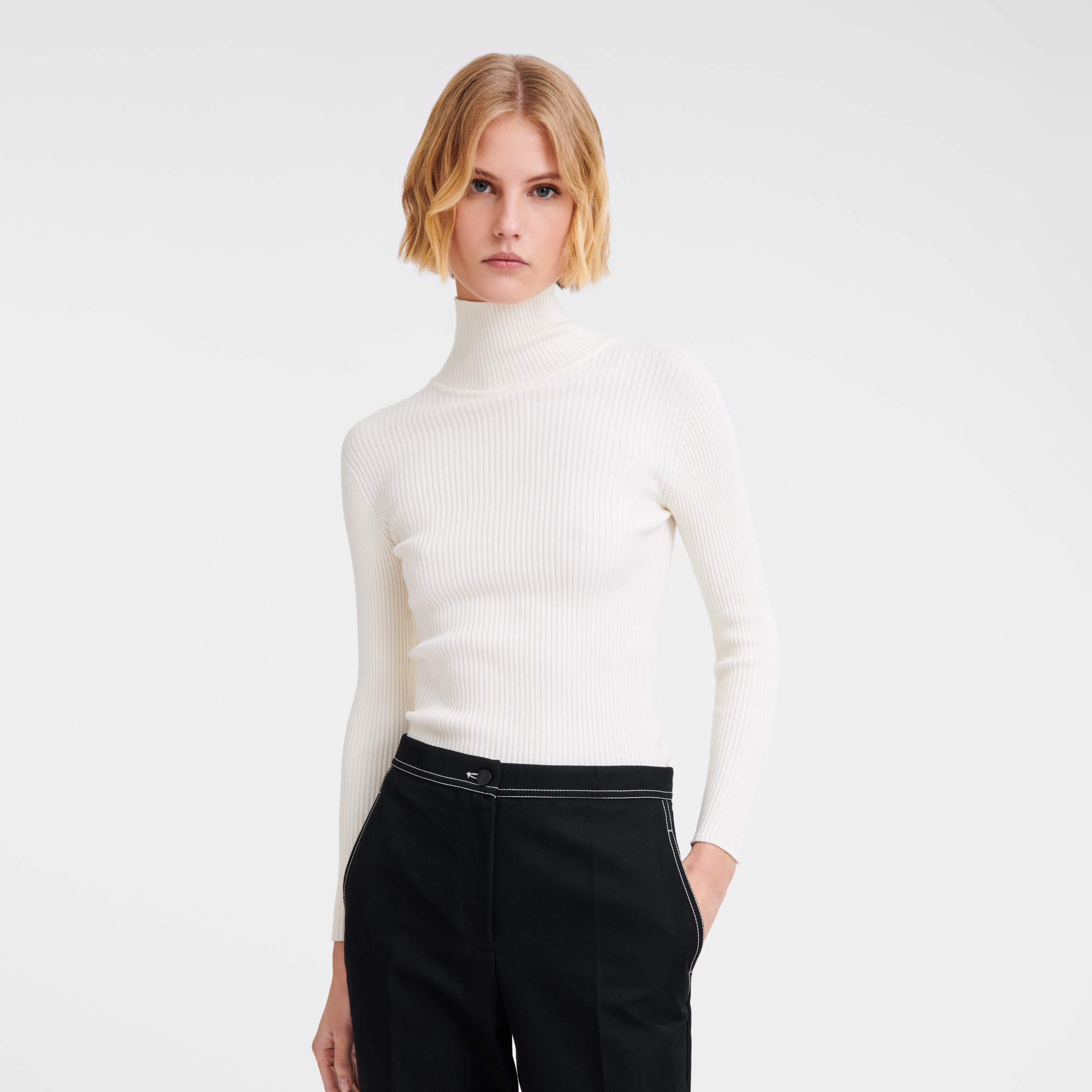 High collar fitted jumper, Ecru - View 2 of
3 - zoom in null High collar fitted jumper, Ecru