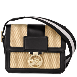 Box-Trot S Crossbody bag , Straw/Black - Canvas