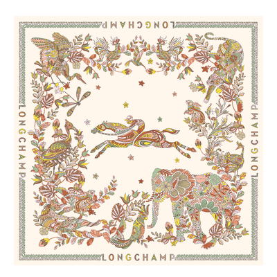 Longchamp森林 丝巾 90 , 象牙白 - 真丝