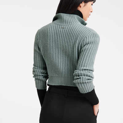 null Zip collar short cardigan, Celadon