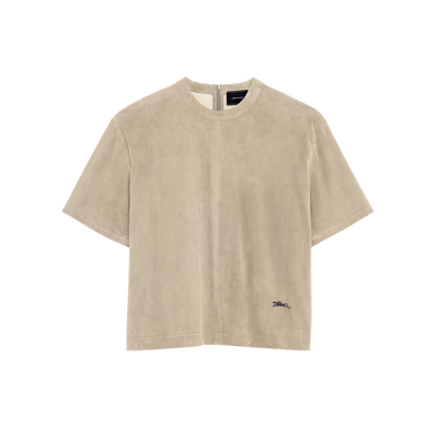 短款皮革上衣 , 亚麻色 - 皮革